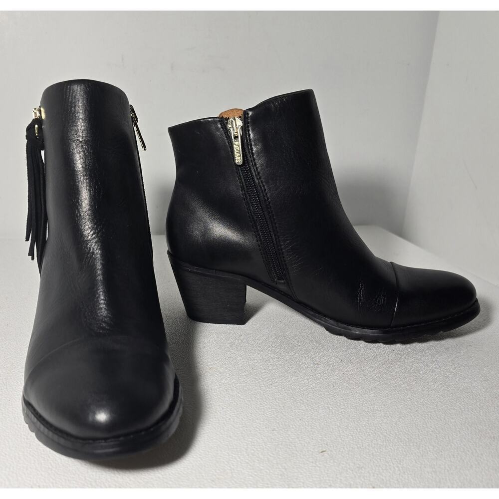 Pikolinos Andorra Ankle Boots Leather Side Zip Heel Tassel Black EU 36/US 5.5-6